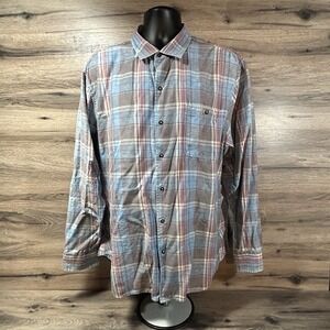 Tommy Bahama Sleeve Button Up Mens XL Blue Gray Red Plaid Long  Casual Work
